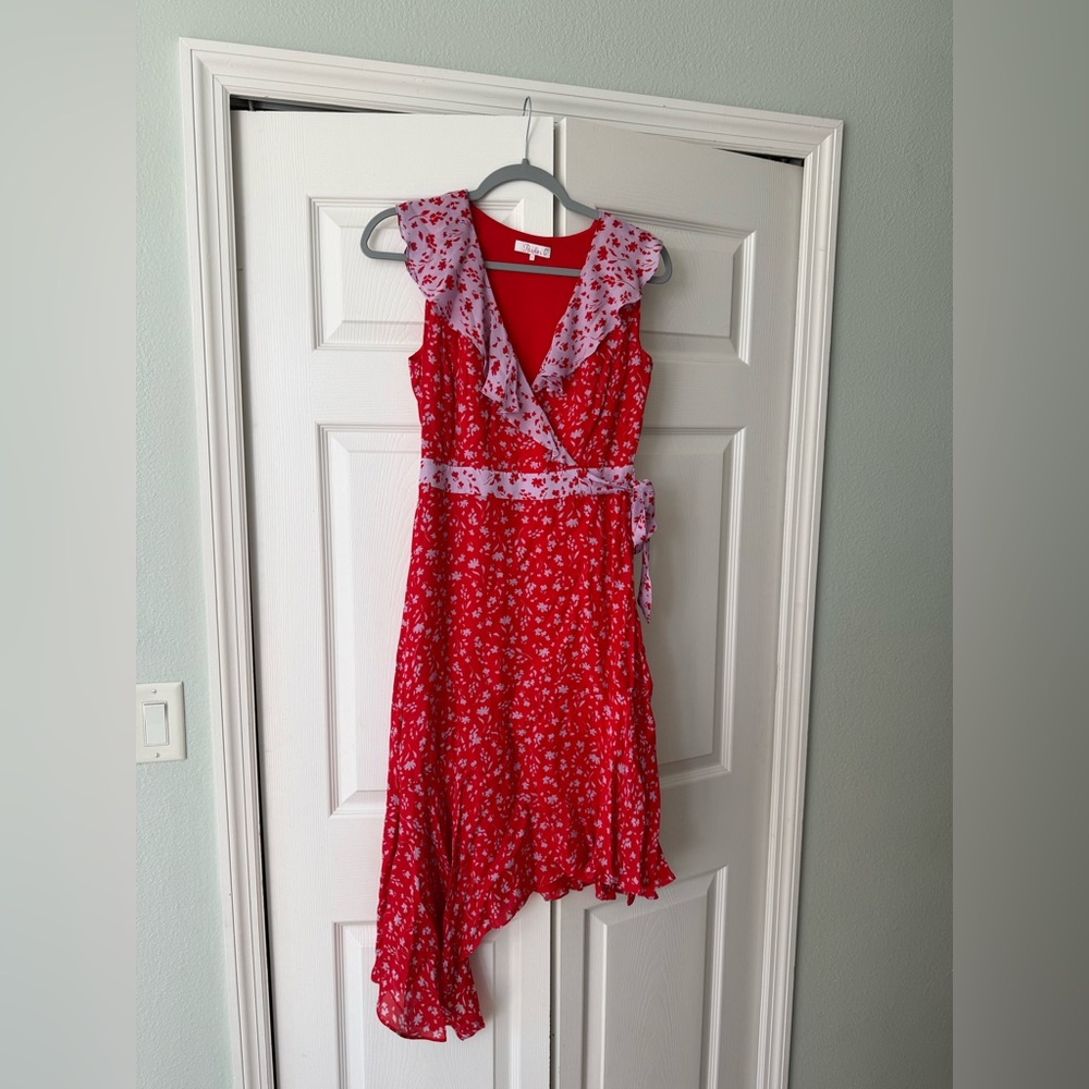 Parker Jennifer Combo faux-wrap dress in a red and lilac floral print size 0 - Picture 7 of 11